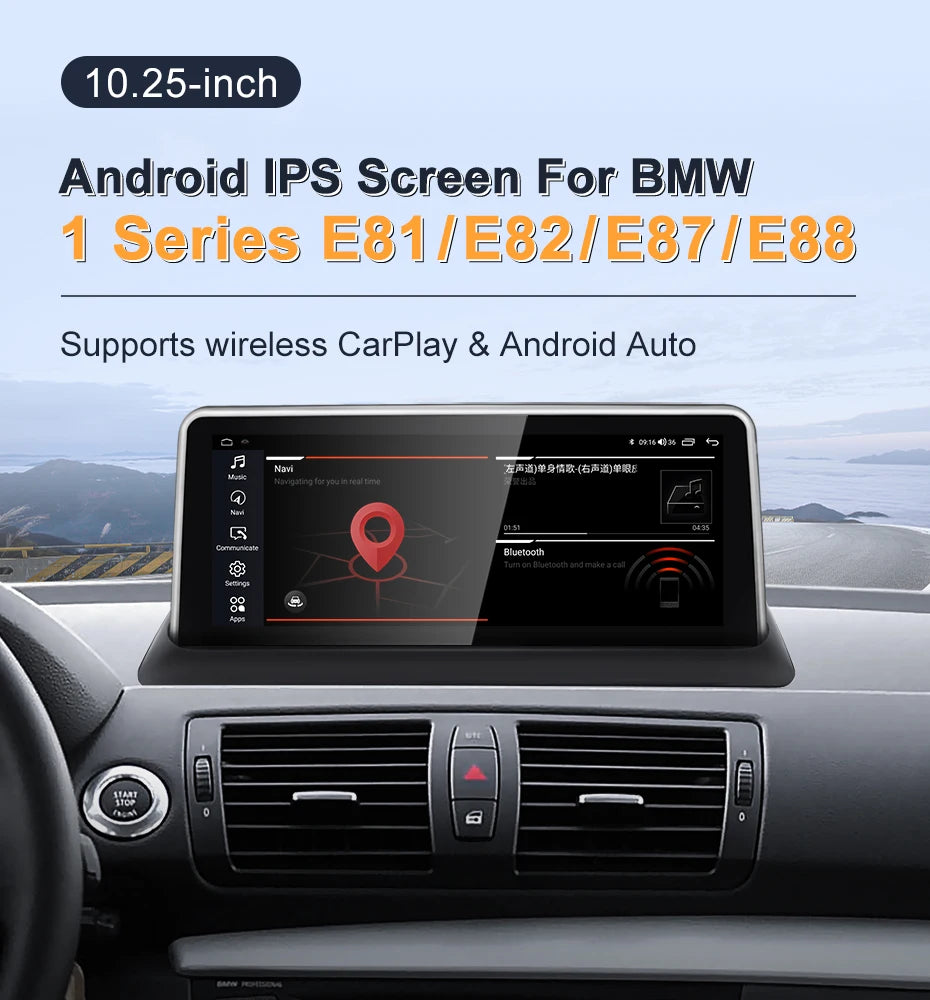 For BMW E81 E82 E87 E88 MTK8581 10.25 inch Carplay 4G Android 11 Car GPS Stereo Multimedia Head Unit Radio AUTO Bluetooth