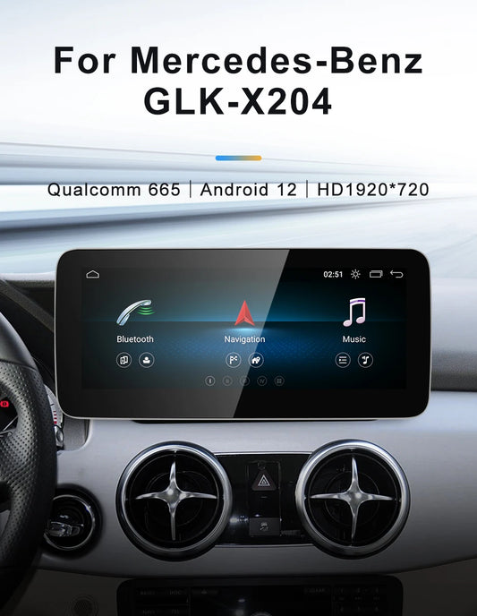 Pour Mercedes Benz GLK X204 GPS NAVI NGT4.0 4.5 Sans fil CarPlay et Android Auto 12.3 pouces Écran tactile Snapdragon665 Android13 Voiture GPS Stéréo Multimédia Autoradio Headunit 