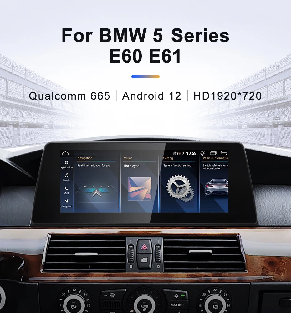 For BMW 3/5series E60 E61 E90 E91 Snapdragon665 10.25inch Wireless CarPlay AUTO Stereo Multimedia Head Unit Radio Bluetooth GPS