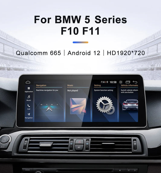 For BMW 5 Series F10 F11 Snpdragon665 12.3 inch  DSP CarPlay AUTO Android 12 Car Stereo Multimedia Head Unit Radio Bluetooth CIC NBT