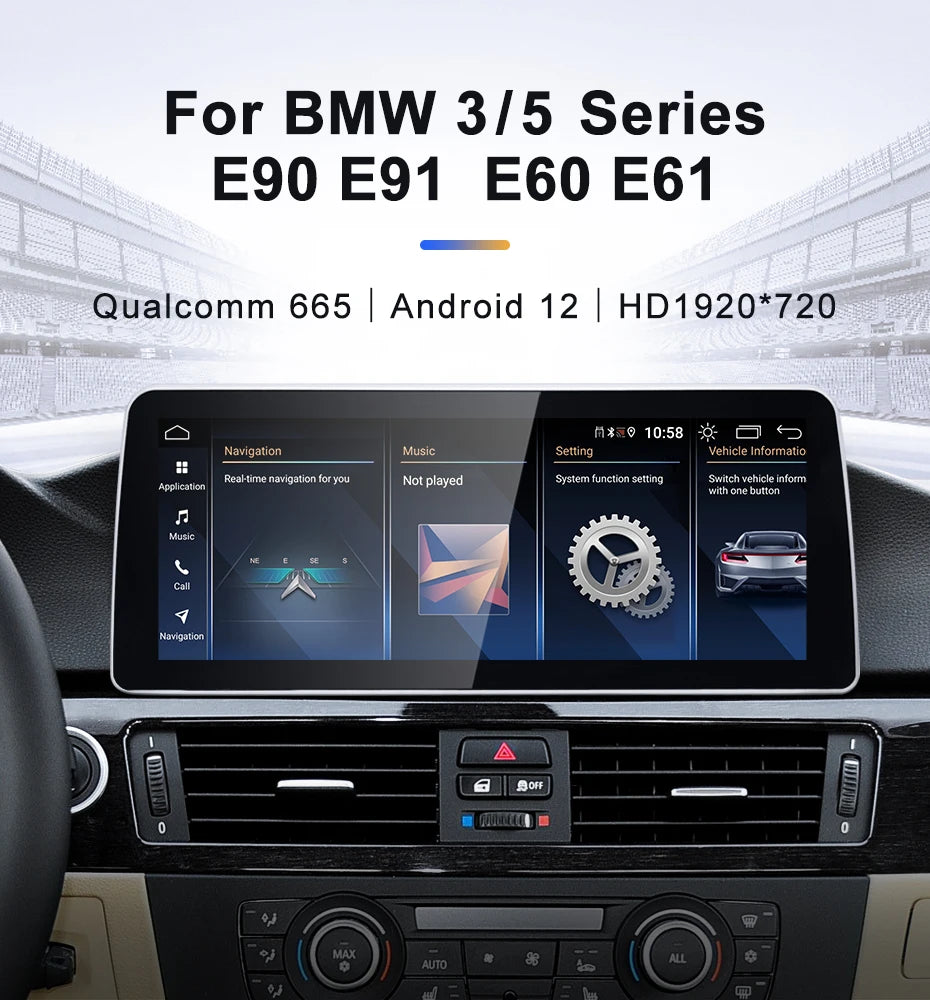 For BMW 3series E90 E91 5series E60 E61 CCC CIC Snapdragon665 12.3inch Touch Screen Wireless CarPlay AUTO Android System Head Unit Radio Android 13