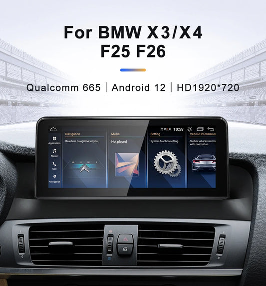 For BMW F25 F26 Snapdragon665 10.25inch Wireless CarPlay Android AUTO Car Multimedia System Head Unit Radio Bluetooth GPS Navi