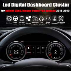 For Infiniti QX80/ Nissan Patrol Y62 Armada 2015-2019 12.3" LCD Digital Dashboard Cluster Car Panel Speedometer Virtual Cockpit