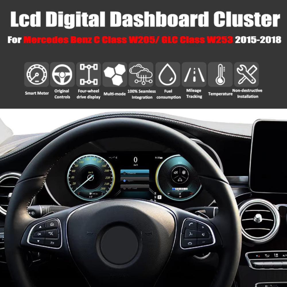 Pour Mercedes Benz Classe C W205/ Classe GLC W253 2015-2018 NTG 5.0 12.3" LCD Tableau de bord numérique Cluster Panneau de voiture Compteur de vitesse Cockpit virtuel