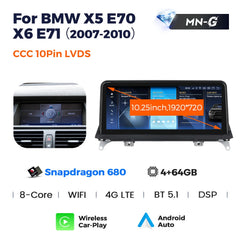 Qualcomm Snapdragon 680 Android 13 DVD de voiture pour BMW X5 E70 BMW X6 E71 Lecteur audio stéréo multimédia GPS stéréo moniteur CCC CIC 