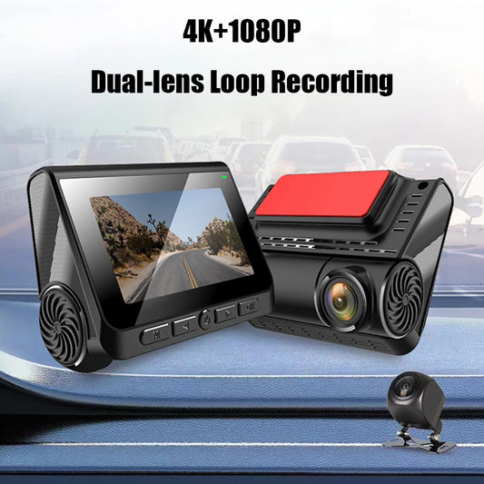 4K IPS HD Dual Recording Car 1080P Full HD DVR Night Vision 170 Degree Wide Angle Dash Camera USB Dash Cam G Sensor Android Video Recorder Dash Cam