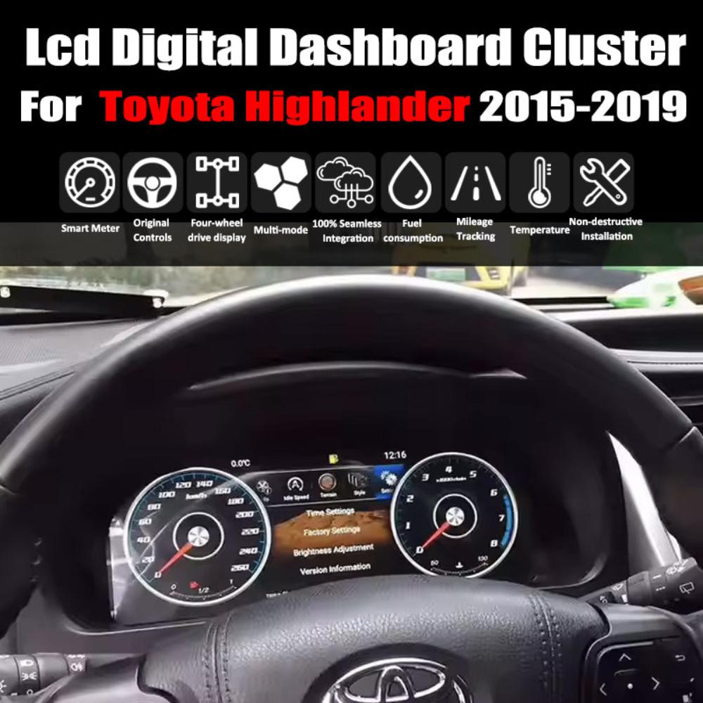 For Toyota Highlander 2015-2019 12.3" LCD Digital Dashboard Cluster Car Panel Speedometer Virtual Cockpit