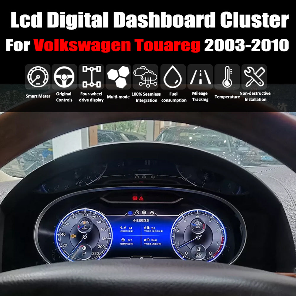 Pour Volkswagen Touareg 2003-2010 12.3" LCD Tableau de bord numérique Cluster Panneau de voiture Compteur de vitesse Cockpit virtuel