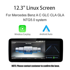 Wireless Carplay/Android Auto 12.3'' Touch screen Multimedia Radio Receiver for Mercedes Benz GLA CLA GLC GLK ML W205 W176 C117