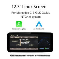 Wireless Carplay/Android Auto 12.3'' Touch screen Multimedia Radio Receiver for Mercedes Benz GLA CLA GLC GLK ML W205 W176 C117