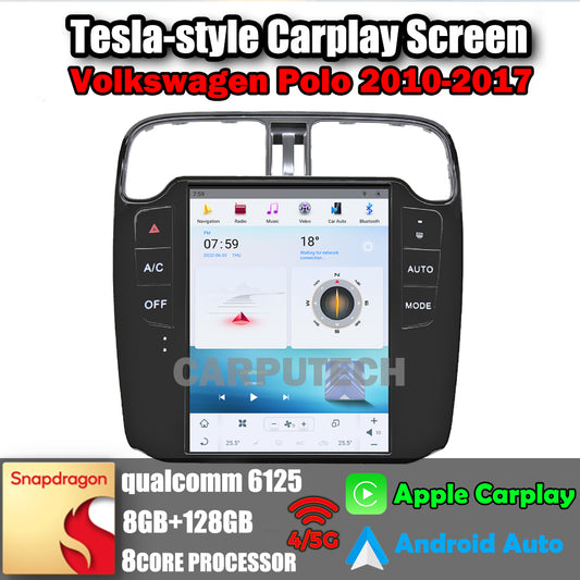 10,4 Zoll Autoradio-Steuergerät für Volkswagen Polo 2011–2017, Stereo-Carplay-Upgrade, Tesla-Stil-Bildschirm, Android Auto, GPS-Navigation, Multimedia-Player