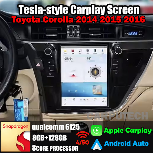 10,4 Zoll Autoradio für Toyota Corolla 2014 2015 2016, Stereo-Carplay-Upgrade, Tesla-Stil-Bildschirm, Android Auto, GPS-Navigation, Multimedia-Player