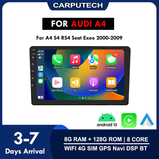 Carputech 2000-2009 Audi A4 Android 12 Autoradio sans fil Apple CarPlay et Android Auto avec 8 Go de RAM 128 Go de ROM 