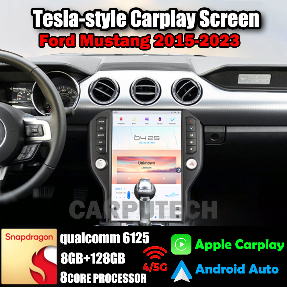 14.4" Qualcomm For Ford Mustang 2015-2023 Car Radio Stereo Carplay Upgrade Tesla Style Screen Android Auto GPS Navigation Multimedia Player