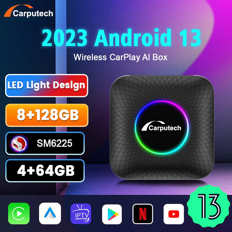 SM6225 Carputech CarPlay Ai Box Android 13 Smart Video-Streaming-Box für OEM-Auto-Multimedia Kabelloses CarPlay Android Auto 8+128G 