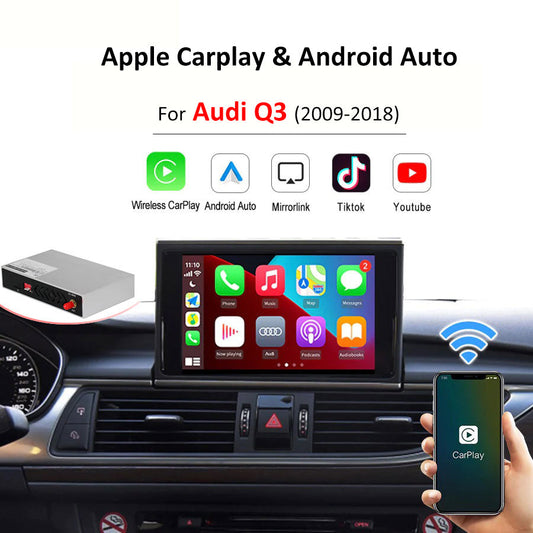 Interface CarPlay Android Auto sans fil pour Audi Q3 2008-2018, avec fonctions AirPlay Mirror Link Car Play 