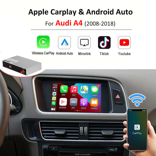 CarPlay sans fil Android Auto pour Audi A4 S4 RS4 2008-2018, avec fonctions AirPlay Mirror Link Car Play 