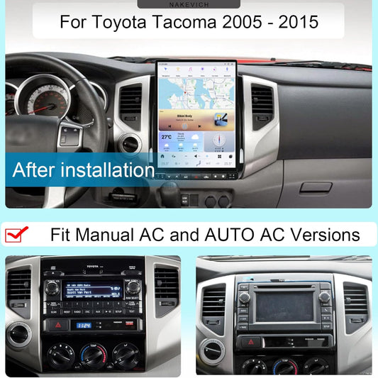 13.8" Qualcomm For Toyota Tacoma 2005-2015 Car Radio Stereo Carplay Upgrade Tesla Style Screen Android Auto GPS Navigation Multimedia Player