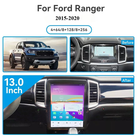 Autoradio 13" pour Ford Ranger/Everest 2015-2021, unité centrale stéréo Carplay, mise à niveau, écran de style Tesla, Android Auto, navigation GPS, lecteur multimédia 