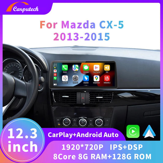 Carputech 12,3 Zoll Carplay-Bildschirm für Mazda CX-5 CX5 2013 2014 2015 Autoradio-Multimediaplayer GPS-Navigation Android 10 4G WIFI 