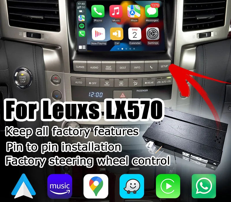 Boîtier d'interface sans fil Carplay et Android Auto pour Lexus LX570 2012-2021 avec module de mise à niveau Carplay avec lien miroir téléphonique 