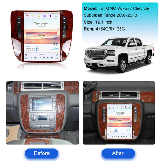 12.1" Qualcomm For GMC Yukon/ Chevy Suburban/ Tahoe 2007-2013 Car Radio Stereo Carplay Upgrade Tesla Style Screen Android Auto GPS Navigation Multimedia Player