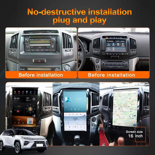 16" Qualcomm For Toyota Land Cruiser 2008-2015 Car Radio Stereo Carplay Upgrade Tesla Style Screen Android Auto GPS Navigation Multimedia Player