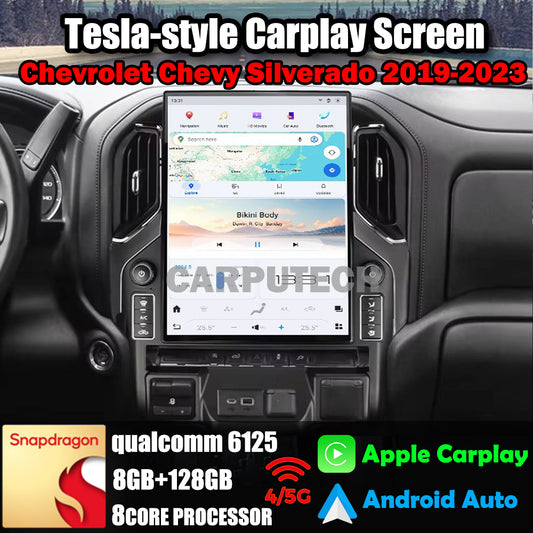 15.6" Qualcomm For Chevrolet Silverado/ GMC Sierra 2019-2023 Car Radio Stereo Carplay Upgrade Tesla Style Screen Android Auto GPS Navigation Multimedia Player