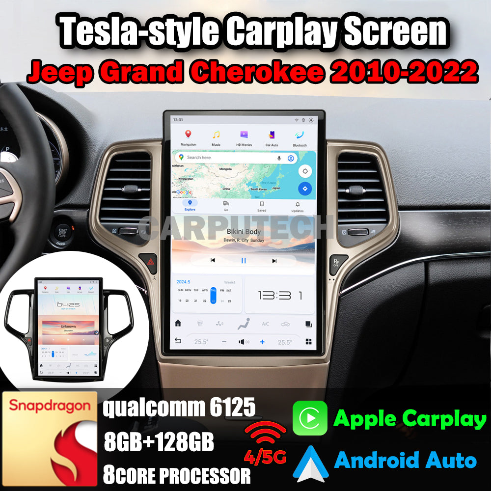 14,4 Zoll Qualcomm für Jeep Grand Cherokee 2010–2022 Autoradio-Stereo-Carplay-Upgrade Tesla-Stil-Bildschirm Android Auto GPS-Navigation Multimedia-Player