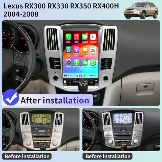 12.1" Qualcomm For Lexus RX RX300 RX330 RX350 RX400H 2004-2008 Car Radio Stereo Carplay Upgrade Tesla Style Screen Android Auto GPS Navigation Multimedia Player