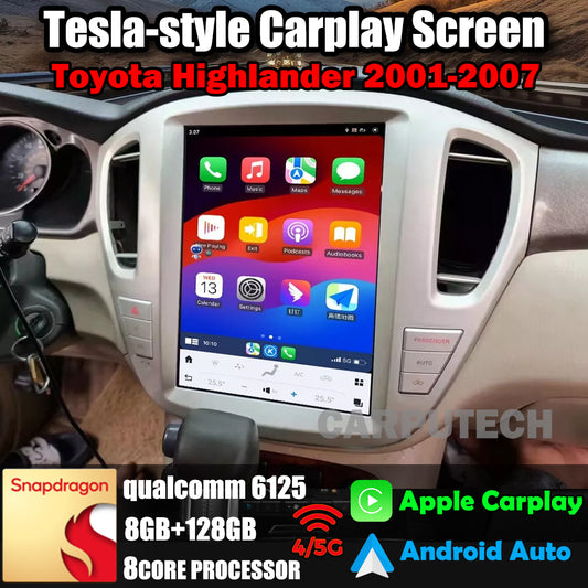 12,1 Zoll Qualcomm für Toyota Highlander 2001–2007 Autoradio Stereo Carplay Upgrade Tesla Style Bildschirm Android Auto GPS Navigation Multimedia Player