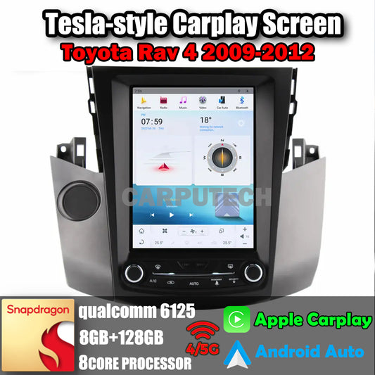 10,4 Zoll Autoradio-Steuergerät für Toyota Rav 4 2009–2012, Stereo-Carplay-Upgrade, Tesla-Stil-Bildschirm, Android Auto, GPS-Navigation, Multimedia-Player