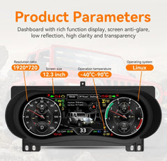 12.3" LCD Digital Dashboard Cluster For JEEP Wrangler 2018-2023 Car Panel Speedometer Virtual Cockpit